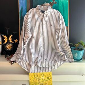 VTG Polo Ralph Lauren Shirt 17-35 Lavender Yarmouth Cotton Striped Button Down